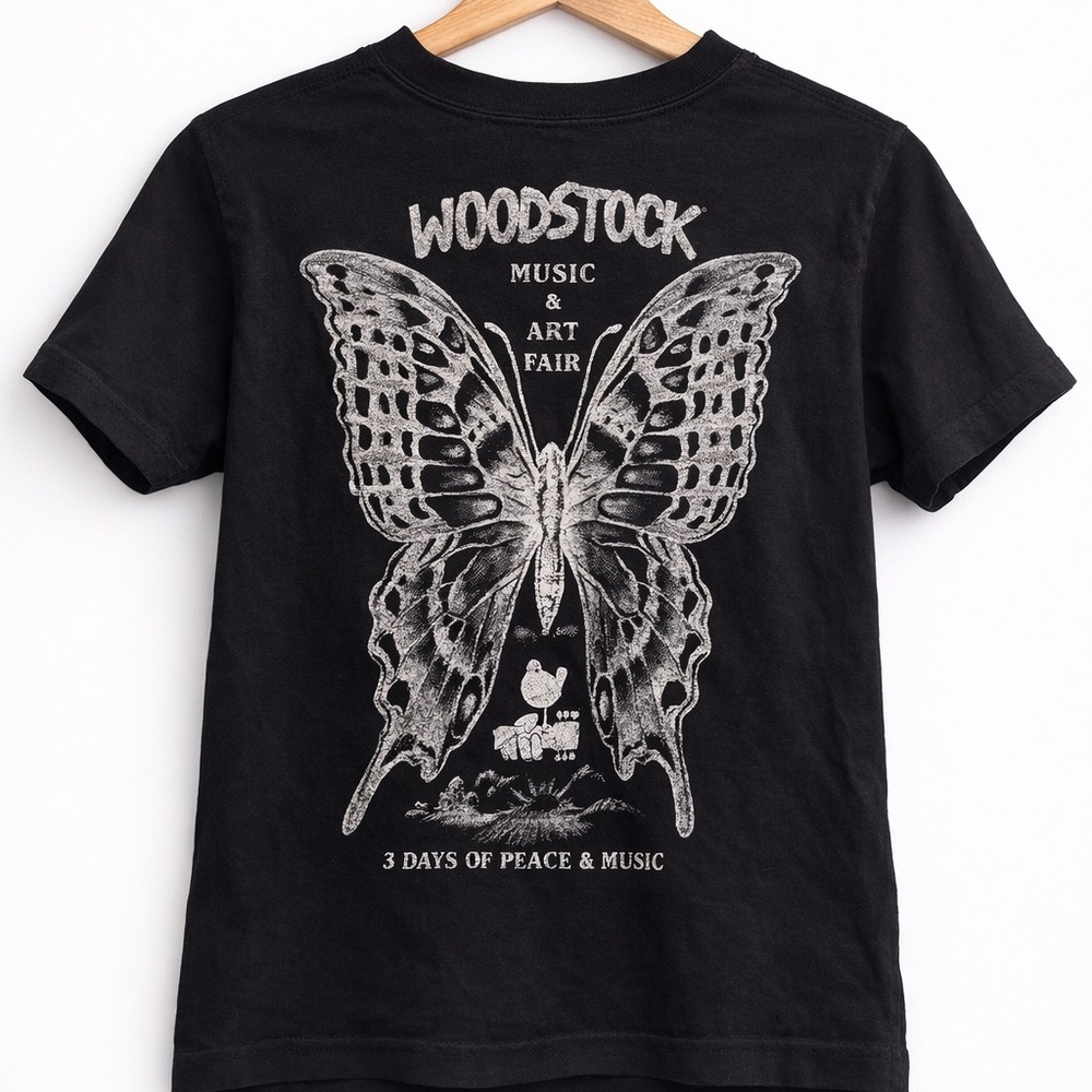 Woodstock Butterfly Graphic Tee - Black with White Print